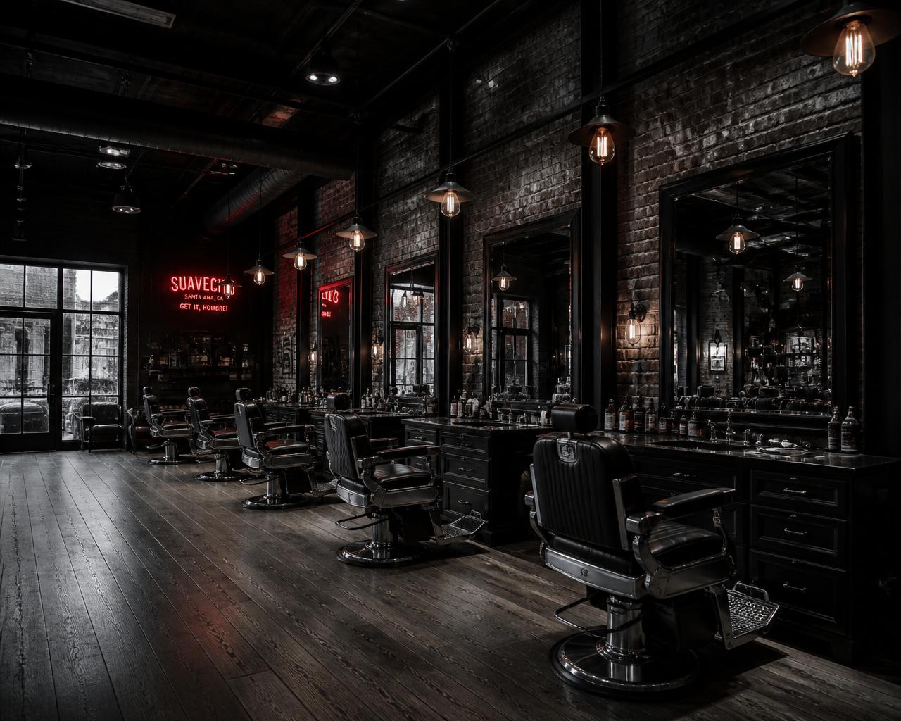 Interior industrial da barbearia FORGE81